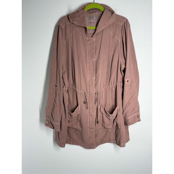 Torrid Women’s Twill Anorak Blush Pink Hooded Full Zip Jacket Size 2 pockets - Picture 3 of 11